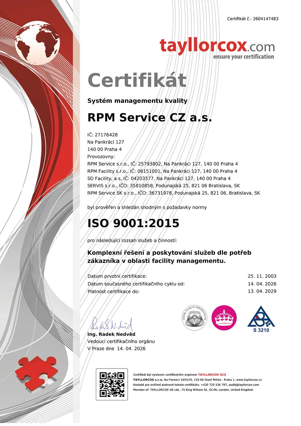 26-04-14_certificate_RCA9+RCA14+RCA27+RCA45_rpm-service-cz-as_BG_Stránka_1 kopie